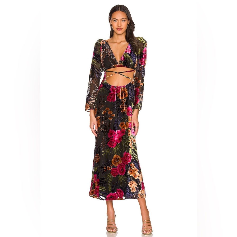 WeWoreWhat- Floral Velvet cutout dress NWT